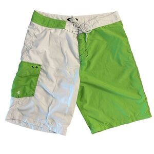 Oakley Men's Swimwear Colourblock Boardshorts Lime Green White Size 36